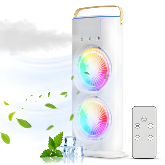 BreezeGlow 2-in-1 Dual Mist Cooling Fan with RGB Lighting