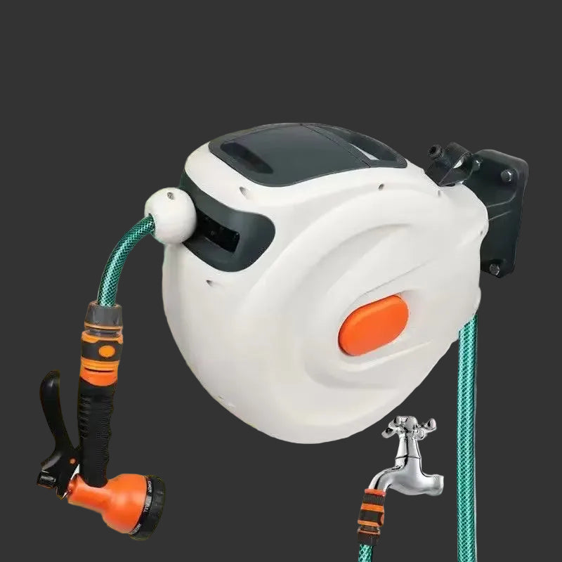 Automatic Rewind Hose Reel: 7-Pattern Nozzle with Slow Return System for Car & Garden