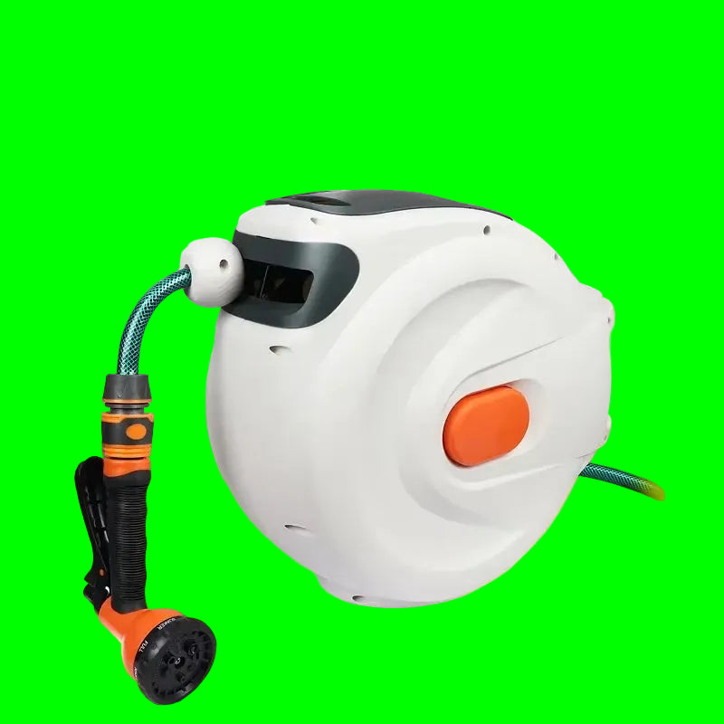 Automatic Rewind Hose Reel: 7-Pattern Nozzle with Slow Return System for Car & Garden