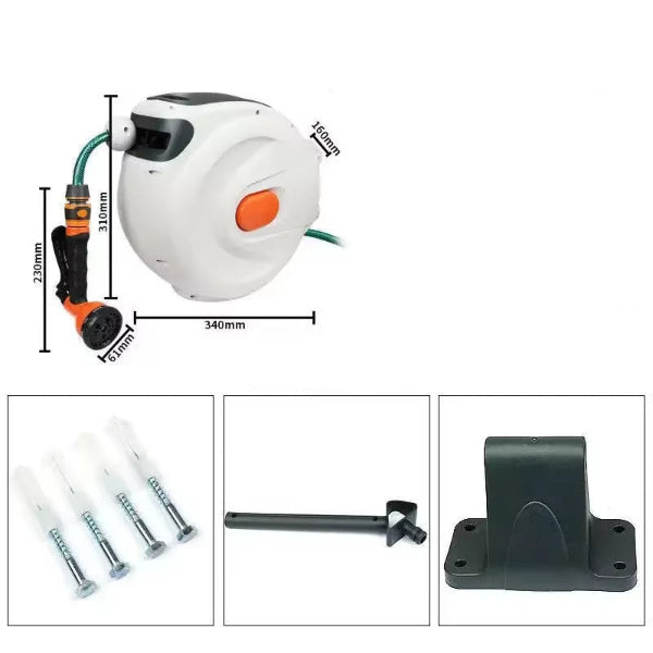Automatic Rewind Hose Reel: 7-Pattern Nozzle with Slow Return System for Car & Garden